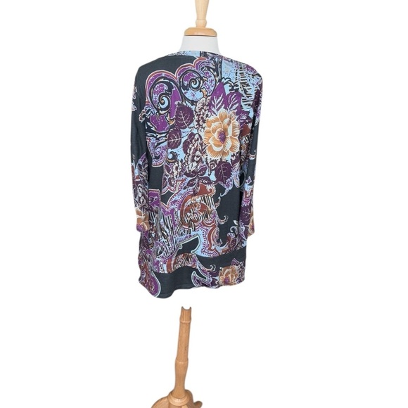 Soft Surroundings Purple and Blue Graphic Tunic with 3/4 Sleeves Large - Picture 3 of 8